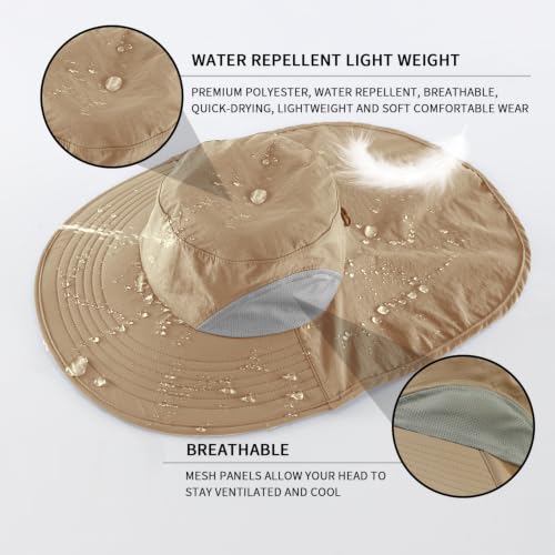 Home Prefer Outdoor UPF50+ Sun Hat Wide Brim Mesh Fishing Hat with Neck Flap - color: Khaki
