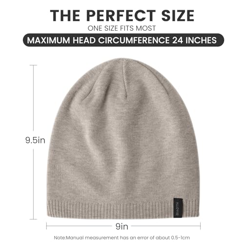 Wool Blend Ribbed Knit Beanie for Men Women, Double Layer Warm Winter Hat Beanies Skull Cap - color: Light Brown