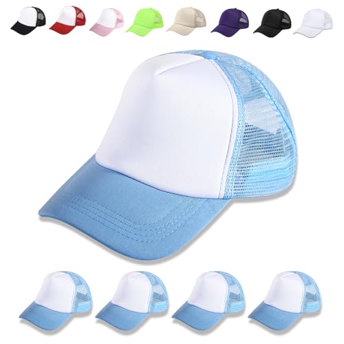 OKBA 5 Pack Sublimation Blank Baseball Cap Adjustable Hat Polyester Mesh Trucker Hats for Men and Women - color: 5pcs Sky Blue Hat