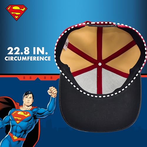 Concept One Unisex Adult DC Comics Superman Baseball Cap, Adult Adjustable Snapback Hat with Flat Brim for Men and Women - color: Black/Red