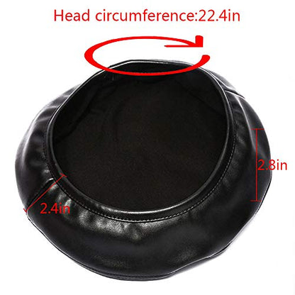 Women Soft PU Leather Beret French Style Artist Painter Hat with Top Stem - color: Black