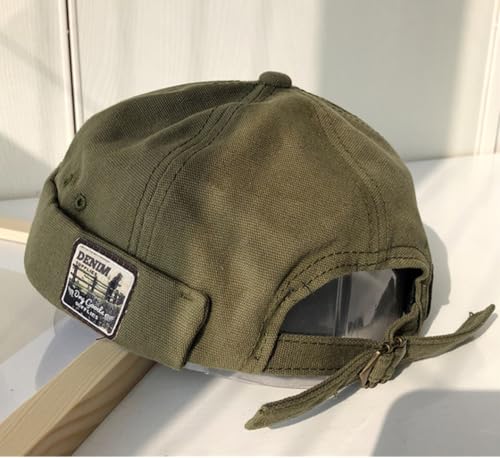Quanhaigou Brimless Sailor Cap,Adjustable Rolled Cuff Skull Beanie Hats for Men Women - color: Olive Green