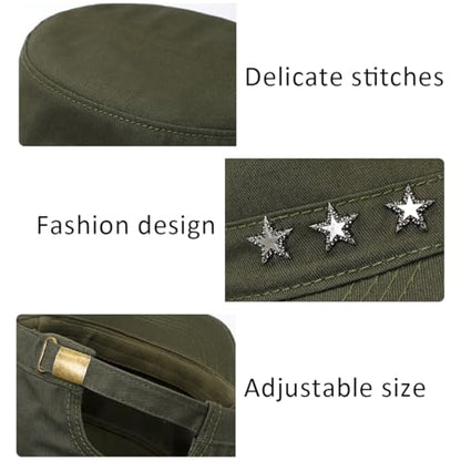 Cadet Hat Flat Top Hats Army Military Caps for Men Women - color: Green D