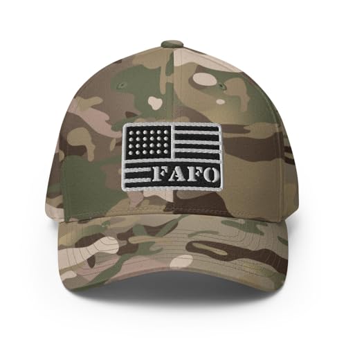 FX FAFO USA Flag Fitted Hat Embroidered Curved Bill Mid Crown Closed-Back Structured Twill Cap - color: Multicam Green, size: Large-X-Large
