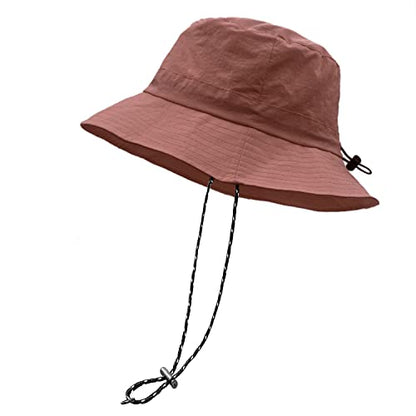 woogwin Waterproof Bucket Rain Hat with Chin Strap Quick Dry Packable Boonie Sun Hat Safari Hat UV Protection - color: Red