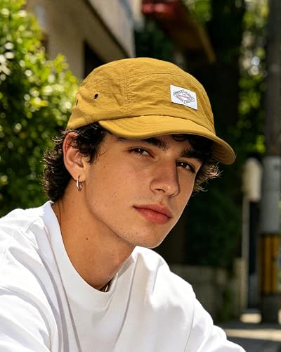 Croogo Short Brim Hat for Men Nylon Quick-Dry 5 Panel Running Baseball Cap - color: Darkyellow