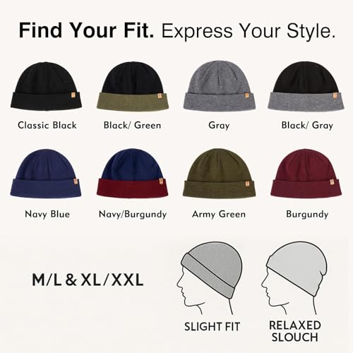 TOP-EX Merino Wool Fisherman Beanie for Men Women, Knit Watch Cap Winter - color: Navy / Burgundy, size: Medium-Large