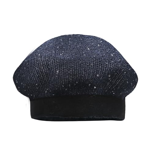 Women Lightweight Beret Floral Hollow Out Hat Breathable French Beret Beanie Hat Cap for Spring Summer - color: Dk.blue 6#