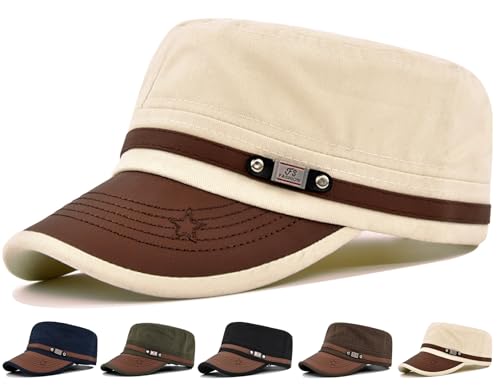 Initlove Military Hat Cadet Army Cap Flat Top Hats for Men Women - color: Khaki