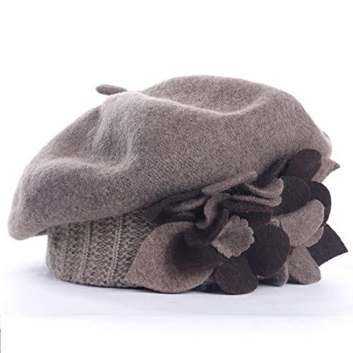 Lady French Beret 100% Wool Beret Chic Beanie Winter Hat HY023 - color: Brown