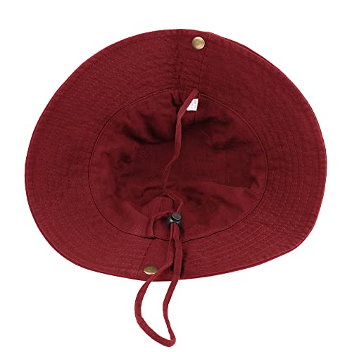 Unisex Cotton Boonie Hat Summer Fishing Bucket Hat Sun Hat with String - color: Solid Dark Red