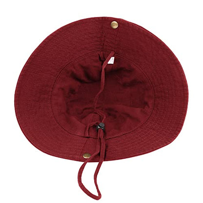 Unisex Cotton Boonie Hat Summer Fishing Bucket Hat Sun Hat with String - color: Solid Dark Red