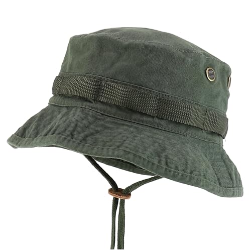 Armycrew 100% Washed Cotton Boonie Hat with Chin Strap - color: Olive, size: Small