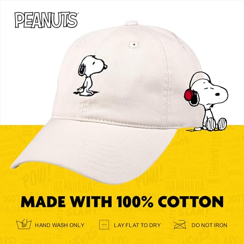 Concept One Unisex Adult Peanuts Snoopy Dad Hat, Adult Cotton Adjustable Baseball Cap with Curved Brim - color: Tan