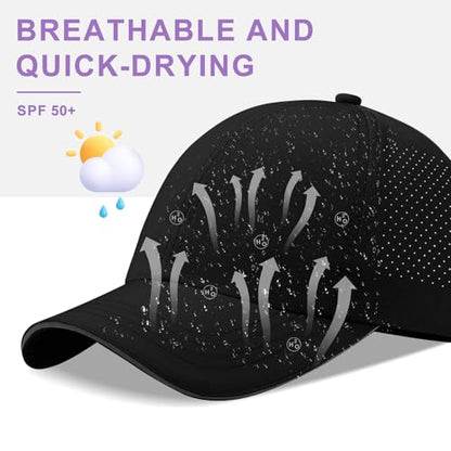 Women Criss Cross Ponytail Hat Mesh Quick Drying Baseball Cap High Messy Bun Ponycap Lightweight Outdoor Sports Hat - color: Black