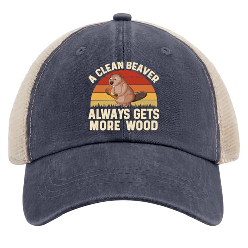 A Clean Beaver Always Gets More Wood Trucker Hats - Women's & Men's Funny Dad Hats - Perfect Birthday Gifts - color: Purplish Blue04