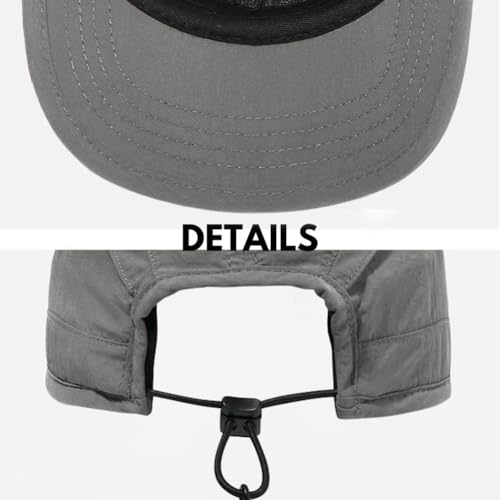 5 Panel Hat, Quick Dry Baseball Cap, Drawstring Elastic Sport Cap for Running, Fishing - color: Gray
