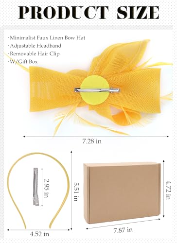 Zinniday Victoria Tea Party Hat - 2025 Bow Derby Attire Hats with Hairpin,1920s 50s Feather Fascinators for Women - color: Yellow