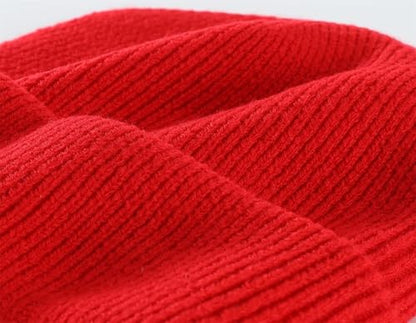 Connectyle Thick Cuffed Beanie for Men & Women Double Layer Knit Winter Hat Acrylic Watch Hat Warm Stocking Skull Cap - color: Red