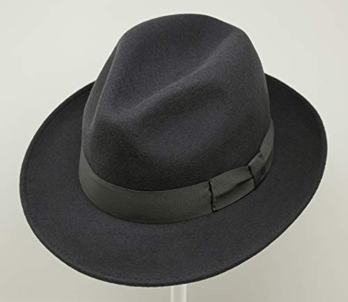 Swift - Lightweight Fedora - 100% Wool Felt - Crushable for Travel - Water Resistant - Snap Brim - color: Dark Grey, size: 7-7 1/8
