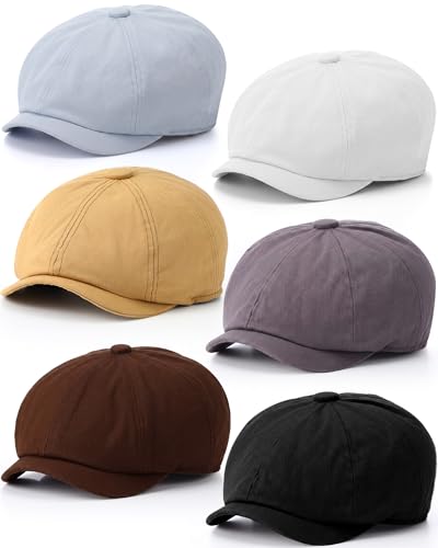 Suhine 6 Pcs Newsboy Cap for Men Octagonal Hat 8 Panel - style: Solid Color