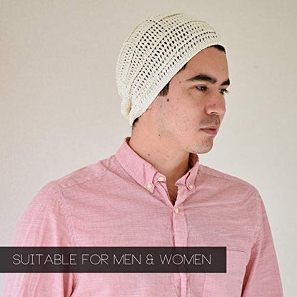 CHARM Mens Summer Beanie Cotton - Womens Crochet Slouch Cap Hand Made Chemo Hat - color: Blue