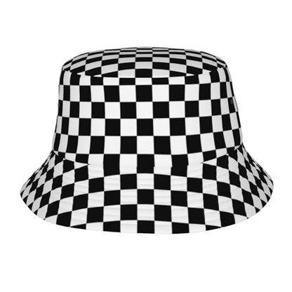 Bucket Hat Funny Duck Fisherman Hat Travel Beach Sun Hat Outdoor Cap for Men Women Adults - color: Black White Race Flag 1