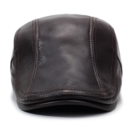 Men's Lambskin Leather Newsboy Flat Cap Gatsby Ivy Cap Driving Hat - color: Brown