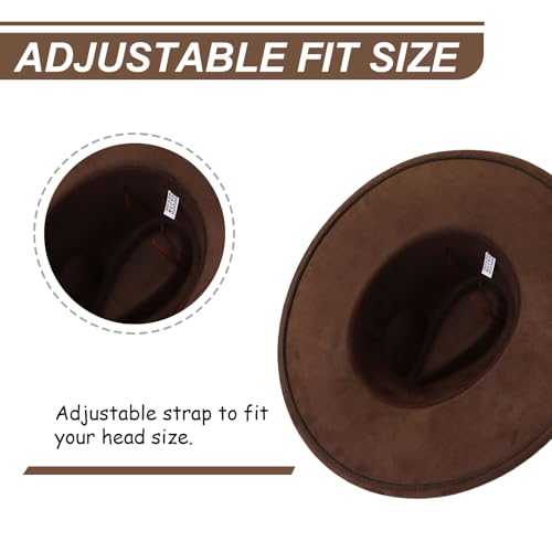 Fedora Hats for Women Man with Big Wide Brim Classic Suede Panama Hat Western Outdoor hat - color: Coffee