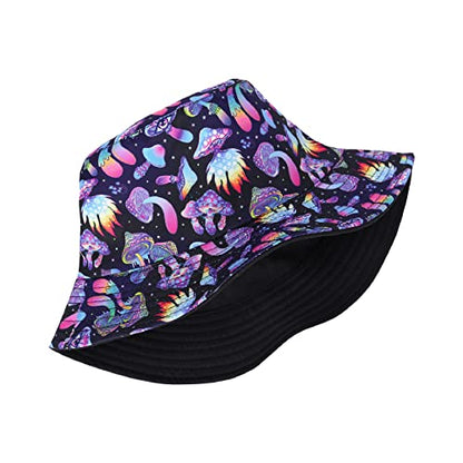 Tie Dye Bucket Hat Reversible Cotton Multicolored Fisherman Cap Packable Sun Hat - color: Magic Mushroom