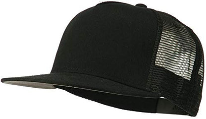 Ashen Fane 5 Panel Flat Visor Mesh Back Trucker Snapback Hat - color: Black