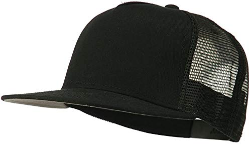 Ashen Fane 5 Panel Flat Visor Mesh Back Trucker Snapback Hat - color: Black