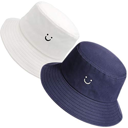 MaxNova Bucket Hats Summer Travel Beach Sun Hat Outdoor Cap Unisex 2pack - color: White/Navy