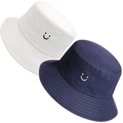 MaxNova Bucket Hats Summer Travel Beach Sun Hat Outdoor Cap Unisex 2pack - color: White/Navy