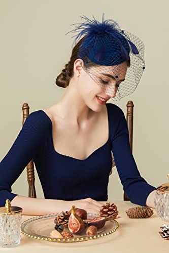 BABEYOND Fascinators Hats for Women Tea Party Pillbox Derby Wedding Hat - color: K-navy