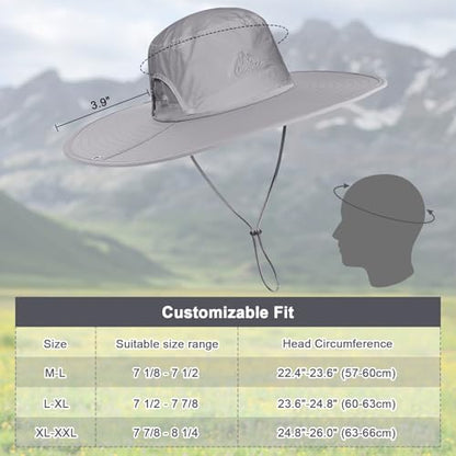 Cooltto L/XL/XXL Wide Brim Sun Hat UPF 50+ UV Protection Boonie Hat - color: Light Gray, size: Medium-Large