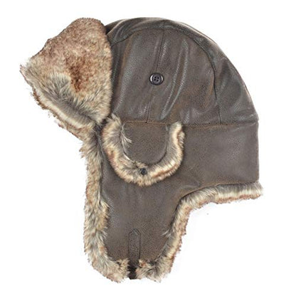 Janey&Rubbins Russian Hat Fur Soviet Ushanka Cossack Winter Cap Earflap Snow Ski Headwear - color: Brown/Leather, size: Large