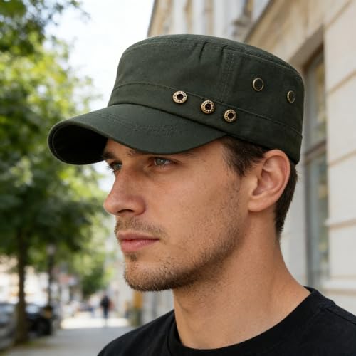 Men's Military Cadet Hat Flat Top Newsboy Cap - color: A - Green