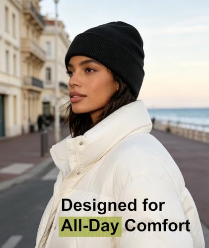 IYEBRAO 2-Pack Unisex Cuffed Beanie Hat for Men Women Skull Knit Cap - color: Black&black 2pcs