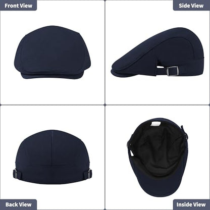 Newsboy Hat Cotton Adjustable Flat Caps Ivy Irish Gatsby Cap Cabbie Golf Hunting Hats for Men - color: Navy