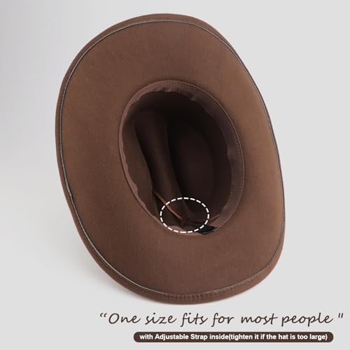 AQOKKA Western Cowboy Hats for Women Classic Felt Wide Brim Fedora Hat with Belt Buckle Retro Panama Hat Unisex Rolled up Cap - color: 1 Pc Fedora Hat A: Coffee