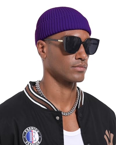 Short Fisherman Beanie for Men Women Wool Fleece Lined Winter Hat - color: 1pcs-dark Purple