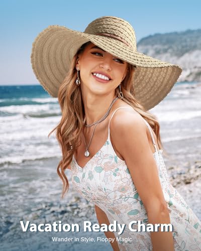 Sun Beach Hats Women Floppy Summer Sunhat with Wide Brim Packable Foldable Travel Accessories - color: Khaki, size: Large