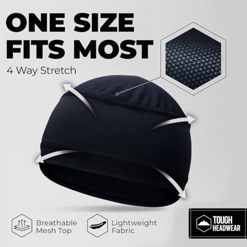 Tough Headwear Skull Cap - Skull Caps for Men - Motorcycle and Bike Helmet Liner - Hard Hat Cooling Hats - No Sweat Head Caps Black