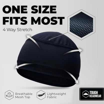Tough Headwear Skull Cap - Skull Caps for Men - Motorcycle and Bike Helmet Liner - Hard Hat Cooling Hats - No Sweat Head Caps Black