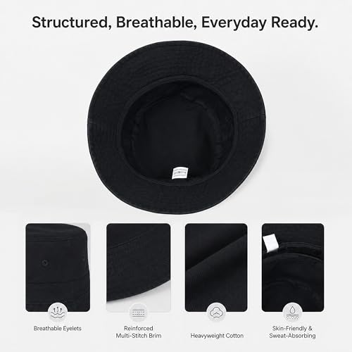 Cotton Bucket Hat Packable Beach Sun Hat for Women Men - color: Navy+black+lightgrey