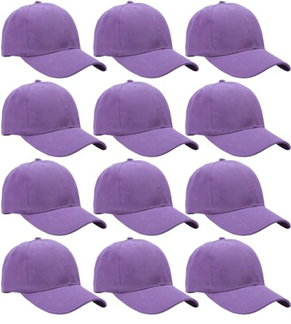 Falari Wholesale Bulk Lot 12-Pack Baseball Cap Adjustable Size Plain Blank Solid Color - color: Lavender