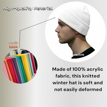 Beanie for Men and Women Beanie Hat Soft Winter Beanies Skull Caps Flanged Brimless Hat, Soft Plain Knit Hats - color: White