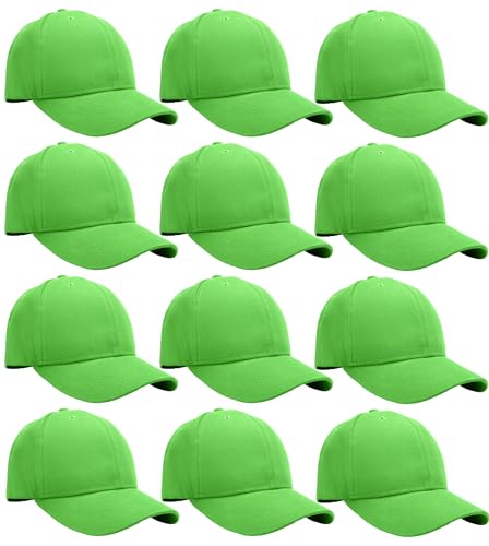 Falari Wholesale Bulk Lot 12-Pack Baseball Cap Adjustable Size Plain Blank Solid Color - color: Light Green