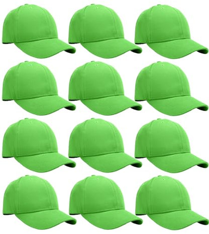 Falari Wholesale Bulk Lot 12-Pack Baseball Cap Adjustable Size Plain Blank Solid Color - color: Light Green